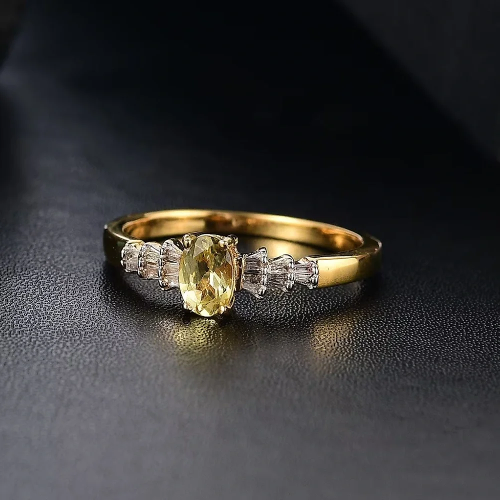 NEW Natural Diamond and Yellow Apatite 0.60 ctw Gold Plated Ring